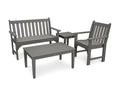POLYWOOD Vineyard 4-Piece Bench Seating Set in Slate Grey