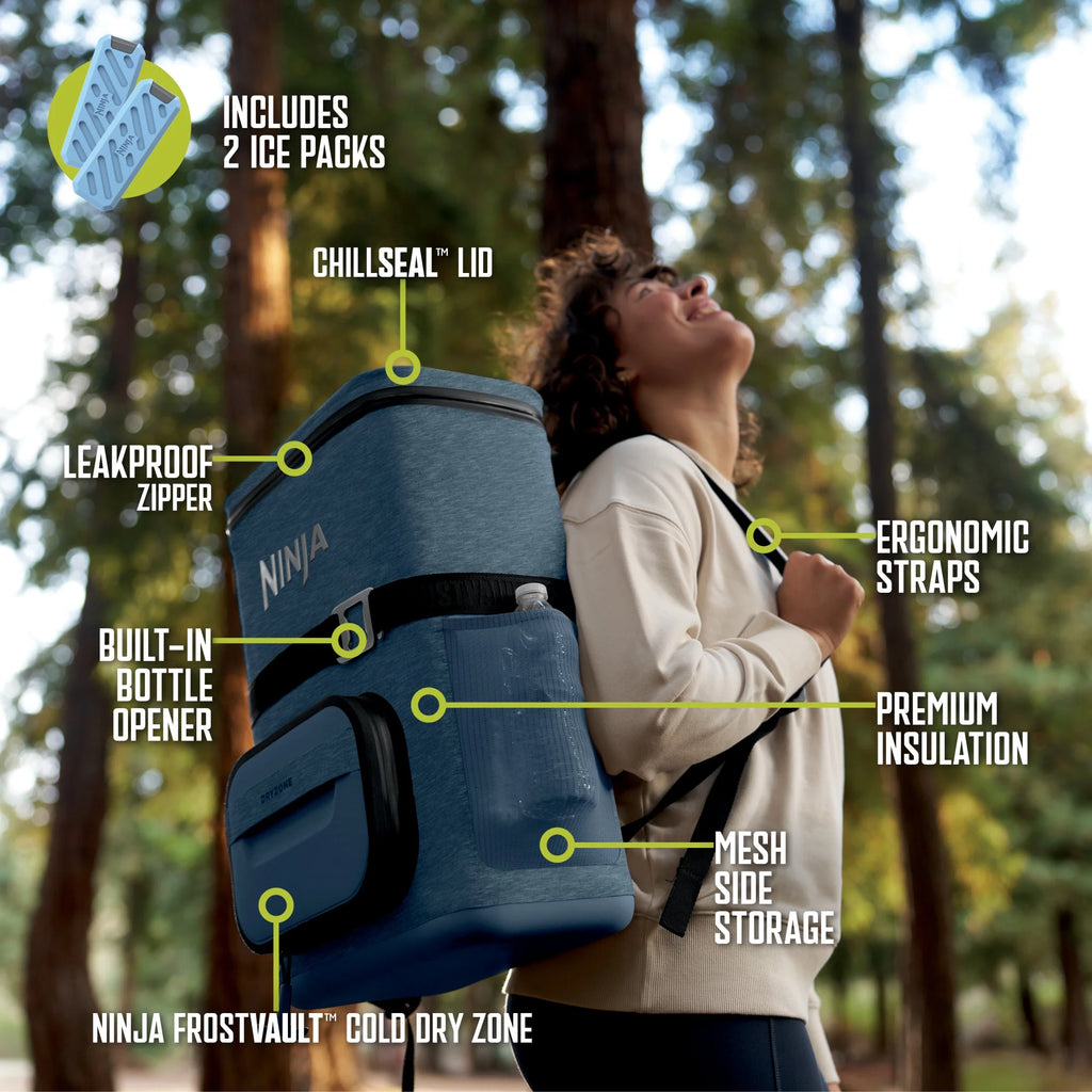 Ninja Outdoor FrostVault Go 24-Can Soft Cooler with Cold Dry Zone, Lakeshore Blue - FF124NV