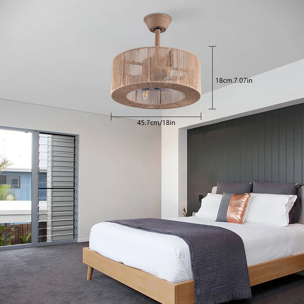 Caged Ceiling Fan Light 6 Speeds Living Room Chandelier Hanging Lamp with Remote