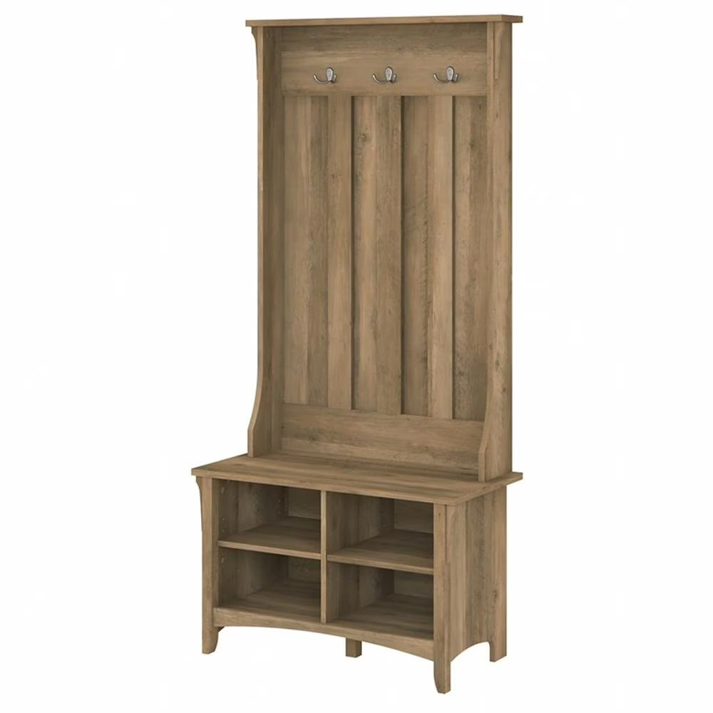 Pemberly Row Hall Tree w/ Shoe Storage Bench in Antique White - Engineered Wood