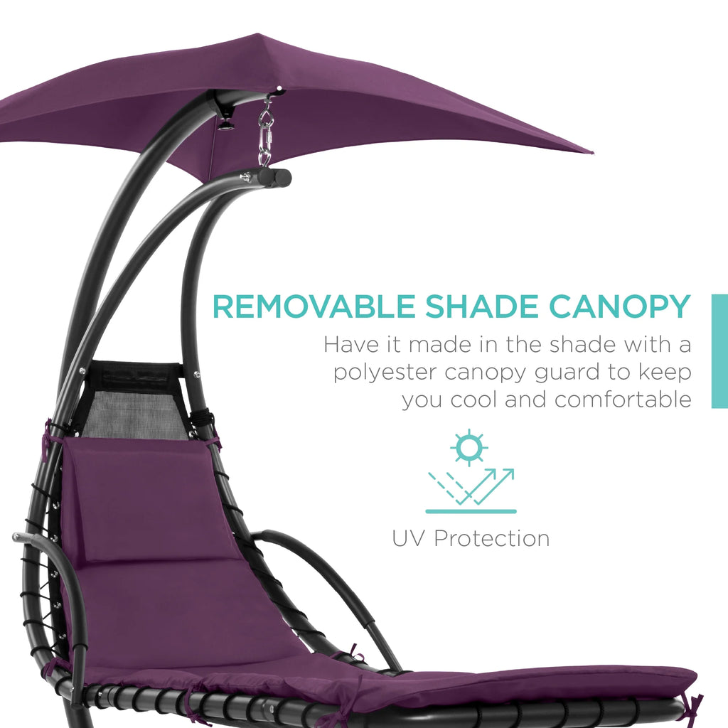 Best Choice Products Hanging Curved Chaise Lounge Chair Swing for Backyard, Patio w/ Pillow, Shade, Stand - Teal