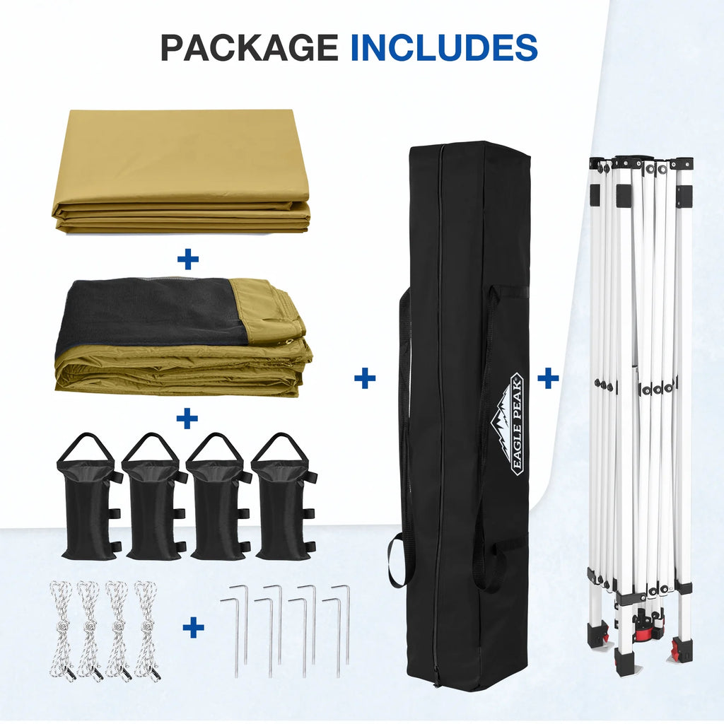 EAGLE PEAK 10 x 10 Outdoor Easy Pop up Canopy with Netting, Instant Screen Party Tent with Mesh Side Walls, American Flag
