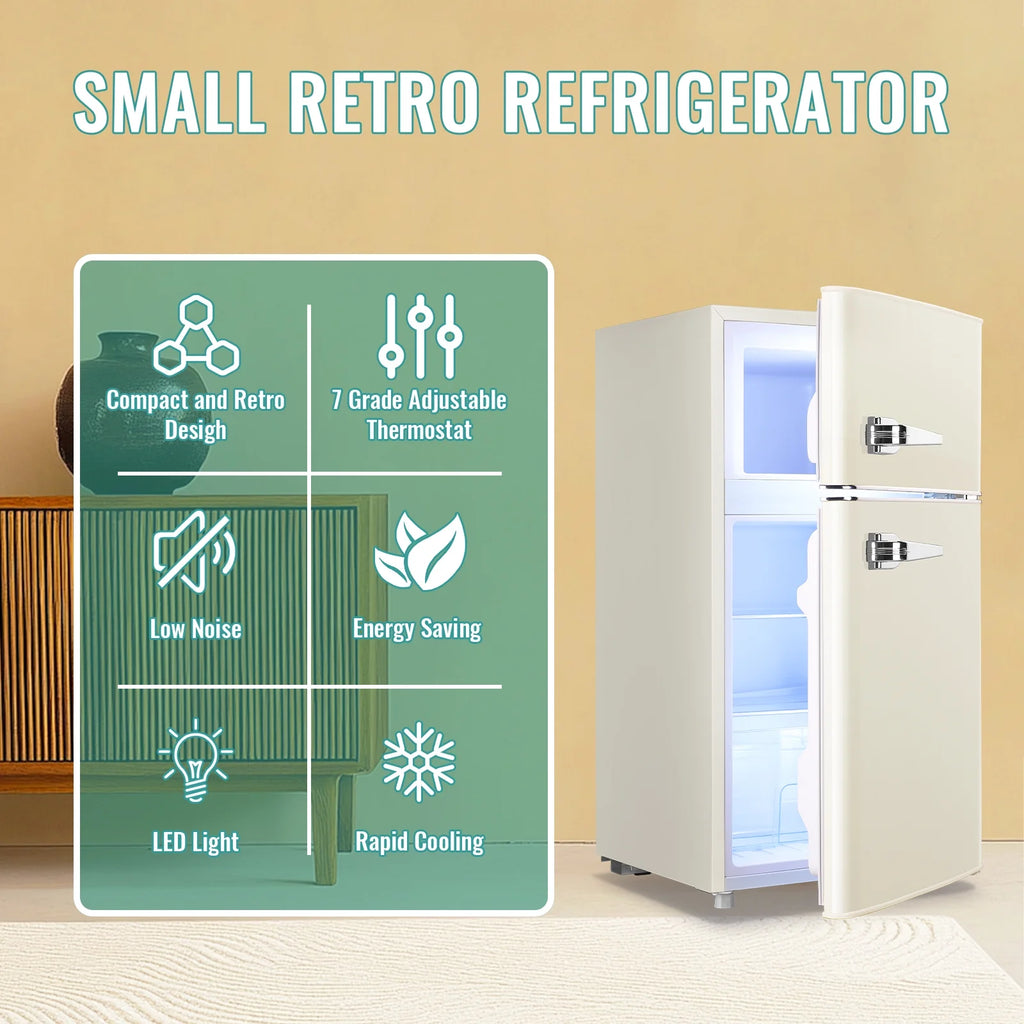 TACOOL Refrigerator with Top Freezer 3.5Cu.ft Two Door Small Mini Fridge with Extra Drink Space for Home Office Dorm Red