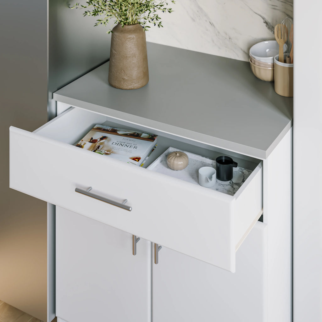 Prepac Elite 36" Tall Storage Cabinet with Doors and Shelves, Multipurpose Garage Cabinet with Large Drawer and Adjustable Shelf, Open Back Storage Furniture for Kitchen, Laundry Room, Garage, White