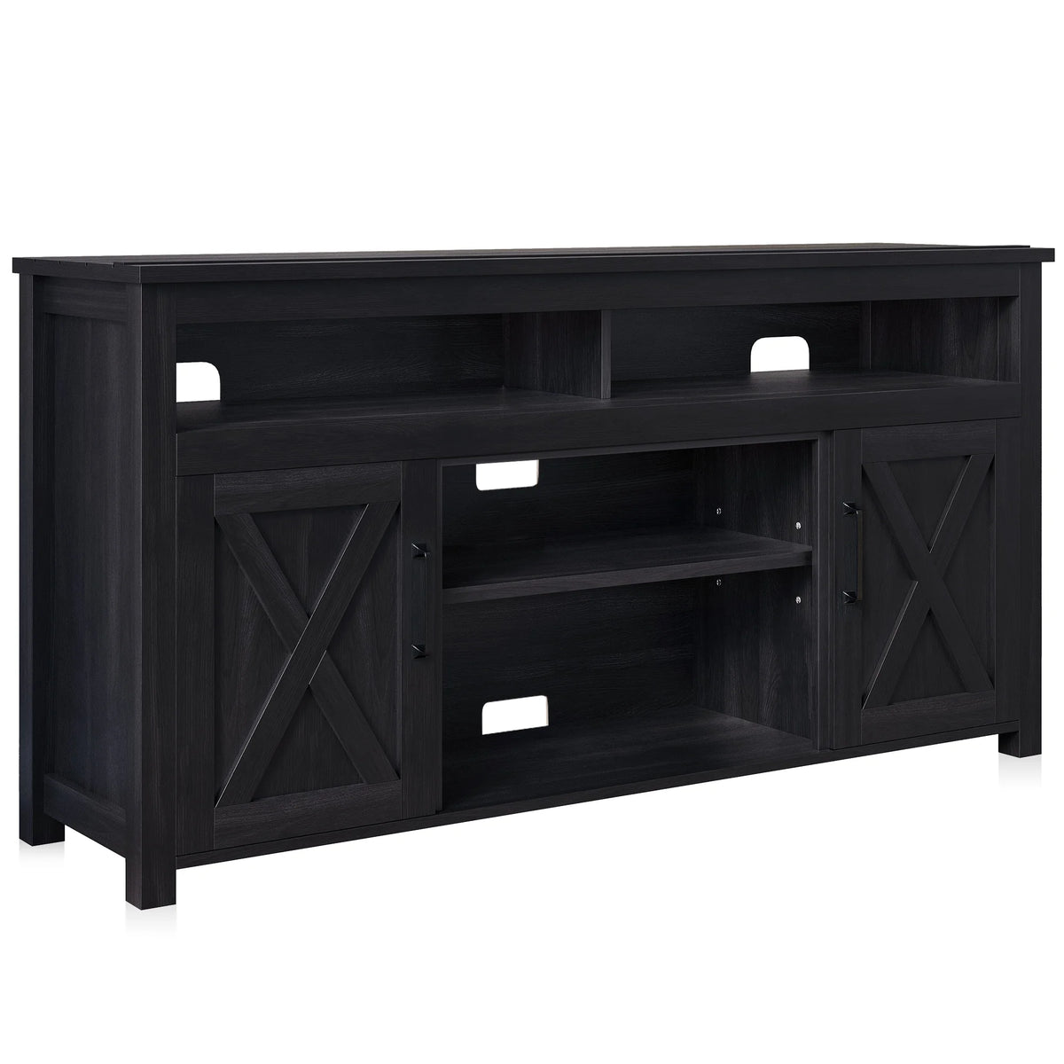BELLEZE 58 Inch TV Stand, Contemporary Entertainment Center for TVs up to 65", Wood Media Console Table with Two Open Shelves and Barn Door Cabinets - Corin (White)