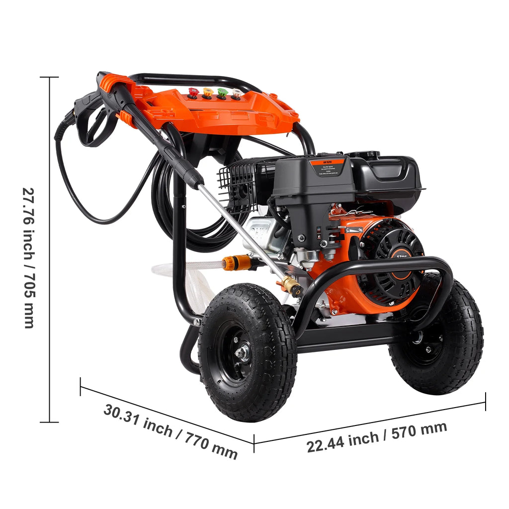 KFFKFF 3600 PSI 2.6 GPM Gas Pressure Washer w/26 ft High Pressure Hose 5 Nozzles Gas Powered Washer