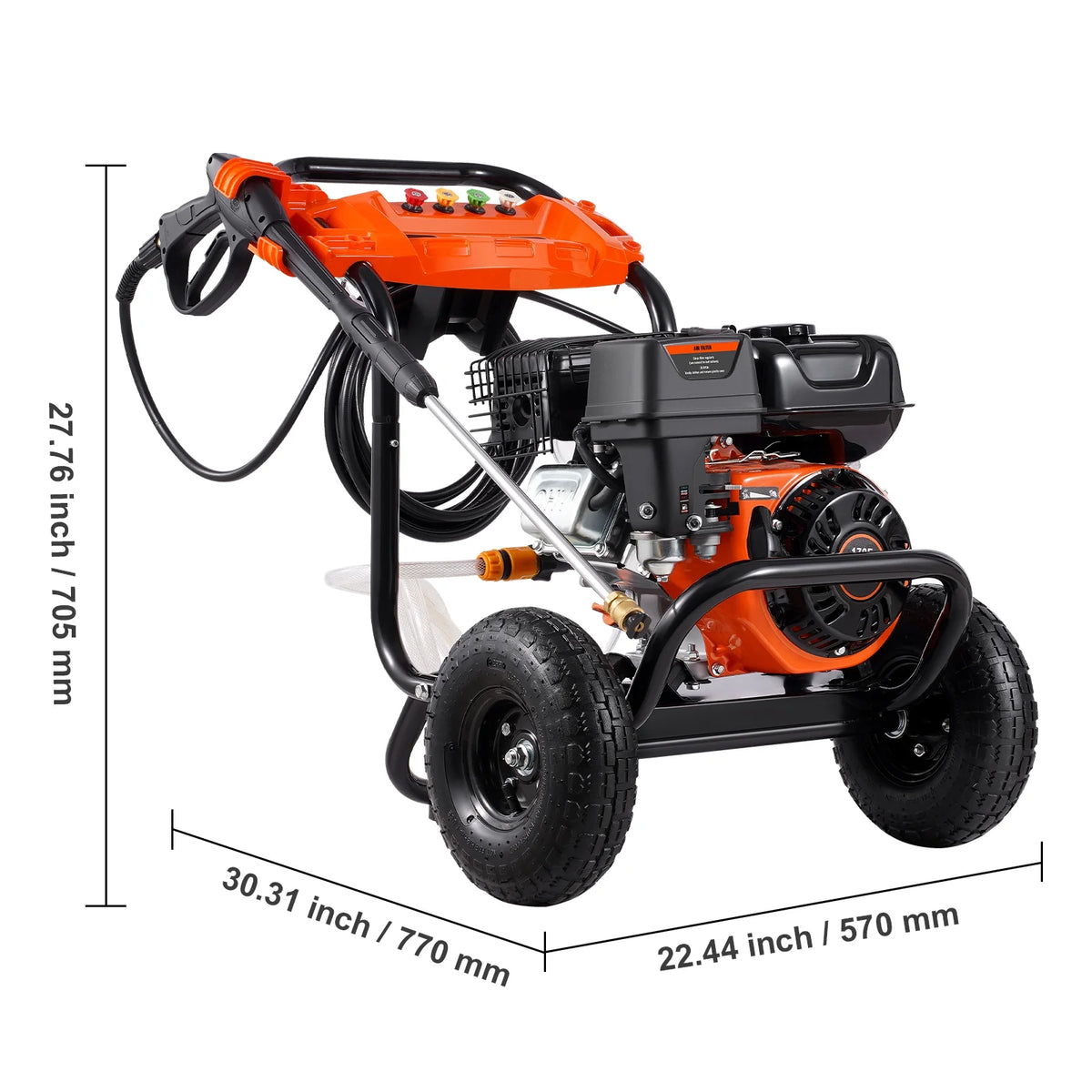 KFFKFF 3600 PSI 2.6 GPM Gas Pressure Washer w/26 ft High Pressure Hose 5 Nozzles Gas Powered Washer