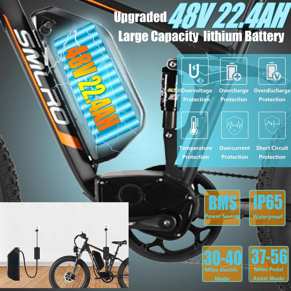 60V 25AH Battery Electric Bike for Adults,5000W Peak Dual Motor Ebike,AWD 21-Speed 50MPH Mountain Snow E-Bike with 26" x 4.0 Fat Tire, Long Range Mountain Dirt Bike for Off-Road Snow Sand