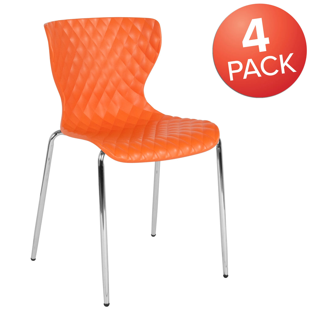 Flash Furniture 4 Pack Lowell Contemporary Design Orange Plastic Stack Chair