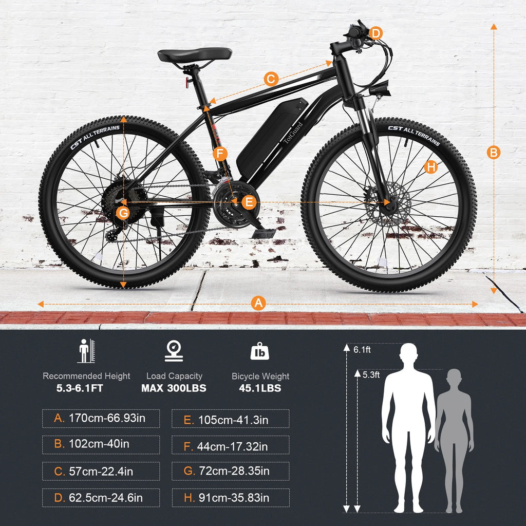 TotGuard Electric Bike for Adults, 26" Ebike 350W Adult Electric Bicycles, Electric Mountain Bike with 36V 10.4Ah Battery, Suspension Fork, Shimano 21 Speed Gears