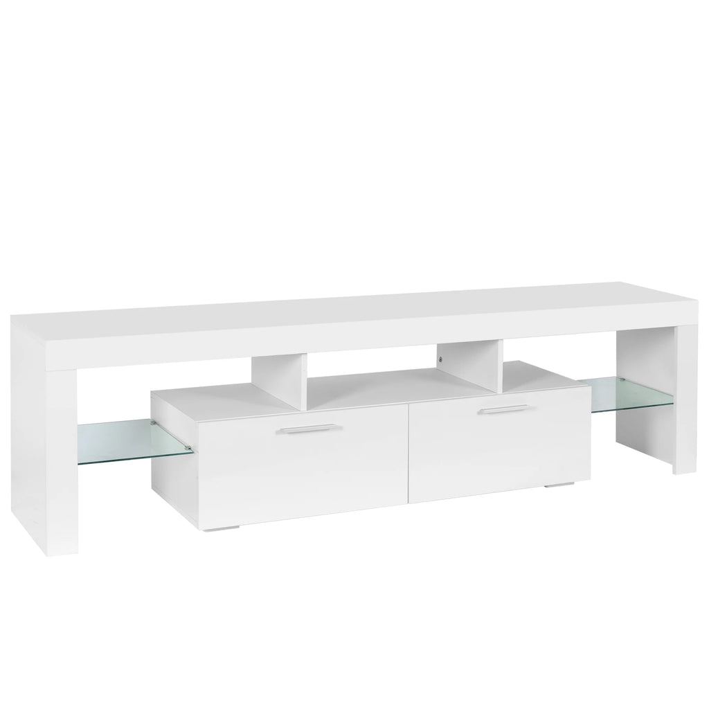 UHOMEPRO TV Stand for TV up to 70", Living Room Entertainment Center with RGB LED Lights and Storage Shelves Furniture, White High Gloss TV Cabinet Console Table