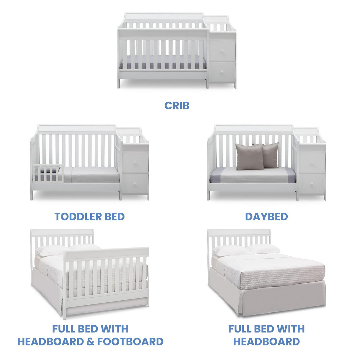 Delta Children Bentley S 4-in-1 Convertible Baby Crib and Changer. White
