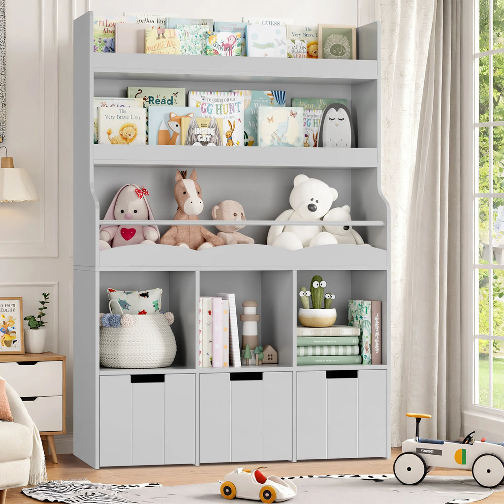 Homfa 55.5�� H Kids Bookshelf with 2-Tier Book Shelves, Children Toy Organizer with 3 Cubes and Removable Drawers, White