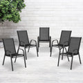 BizChair 5 Pack Black Outdoor Stack Chair with Flex Comfort Material and Metal Frame
