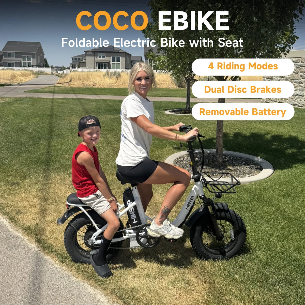 1200W Peak Folding Electric Bike for Adults, 48V 13Ah Removable Battery Ebike, 16��4�� Fat Anti-Puncture Tires, Front Suspension, Compact Foldable E-Bike for Easy Storage, UL 2849, White