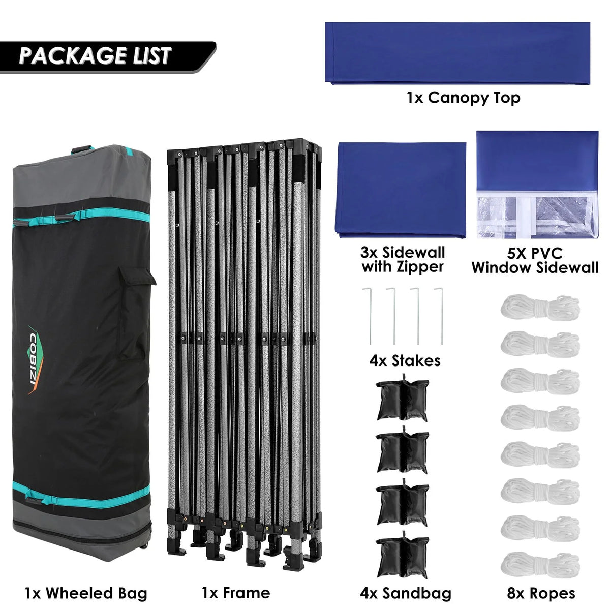 COBIZI 10x20 Heavy Duty Pop up Canopy Tent with 6 sidewalls Easy Up Commercial Outdoor Canopy Wedding Party Tent for Beach All Season Wind & Waterproof Gazebo with Roller Bag,Black(Frame Thickened)