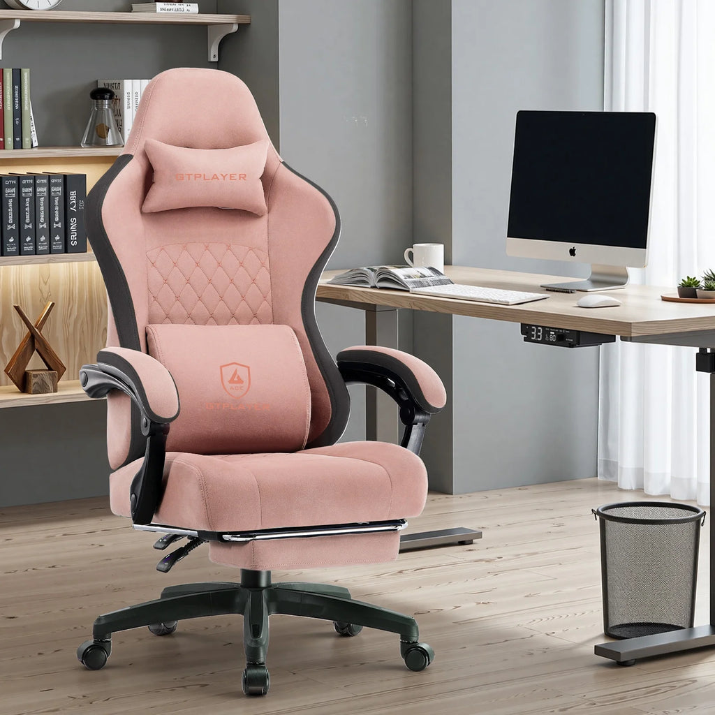 GTPLAYER Ergonomic High Back Pocket Spring Cushion Gaming Chair with Footrest & Linkage Armrests, Black