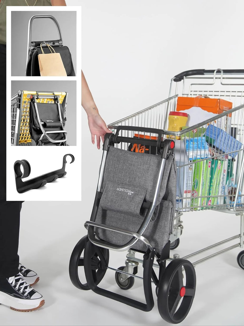 Foldable Grocery Shopping Cart with Wheels | Collapsible Personal Folding Cart for Groceries | Durable & Portable | Black