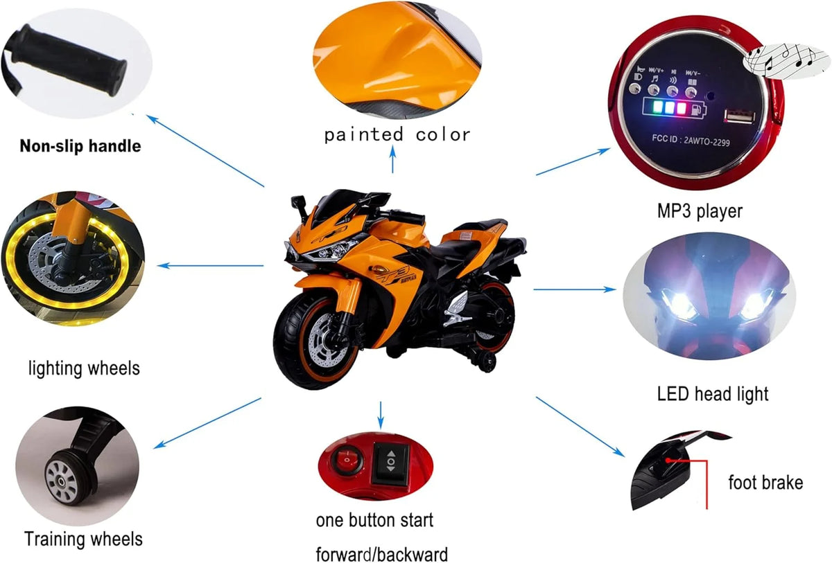 2 Seats Electric Dirt Bike Motorcycle for Kid 3-8, 12V Kids Motorcycle with Manual Throttle, Lighting Wheels, Music Function, Max Load 99LB (Blue)