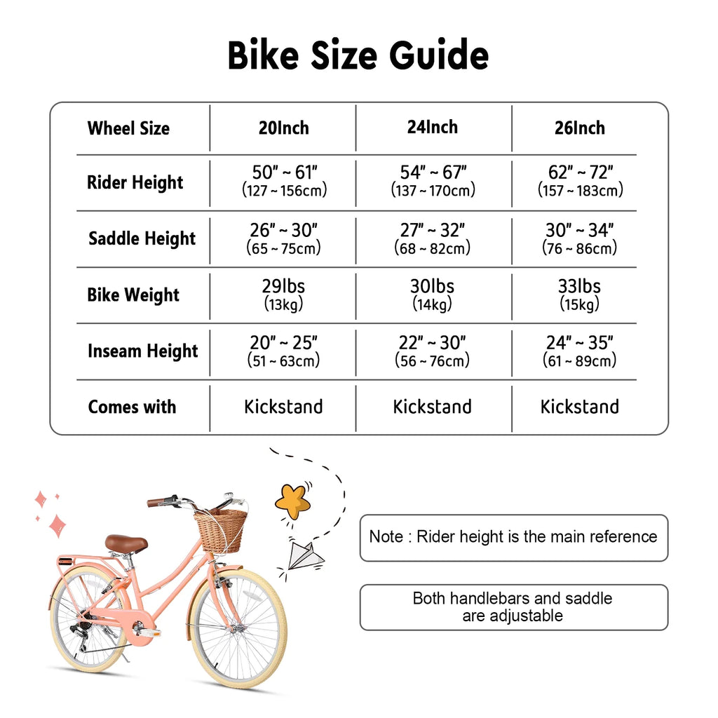 Glerc Missy 24" Girls Cruiser Bike 6-Speed Women's Hybird Bicycle for Ages 7-11 Years, Mint Green