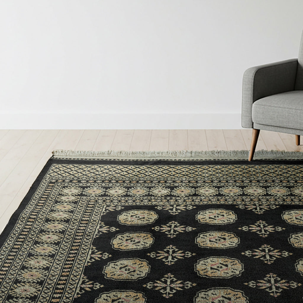 Pakistani Hand Knotted Rug Collection, Classic Bukhara Cumra Black