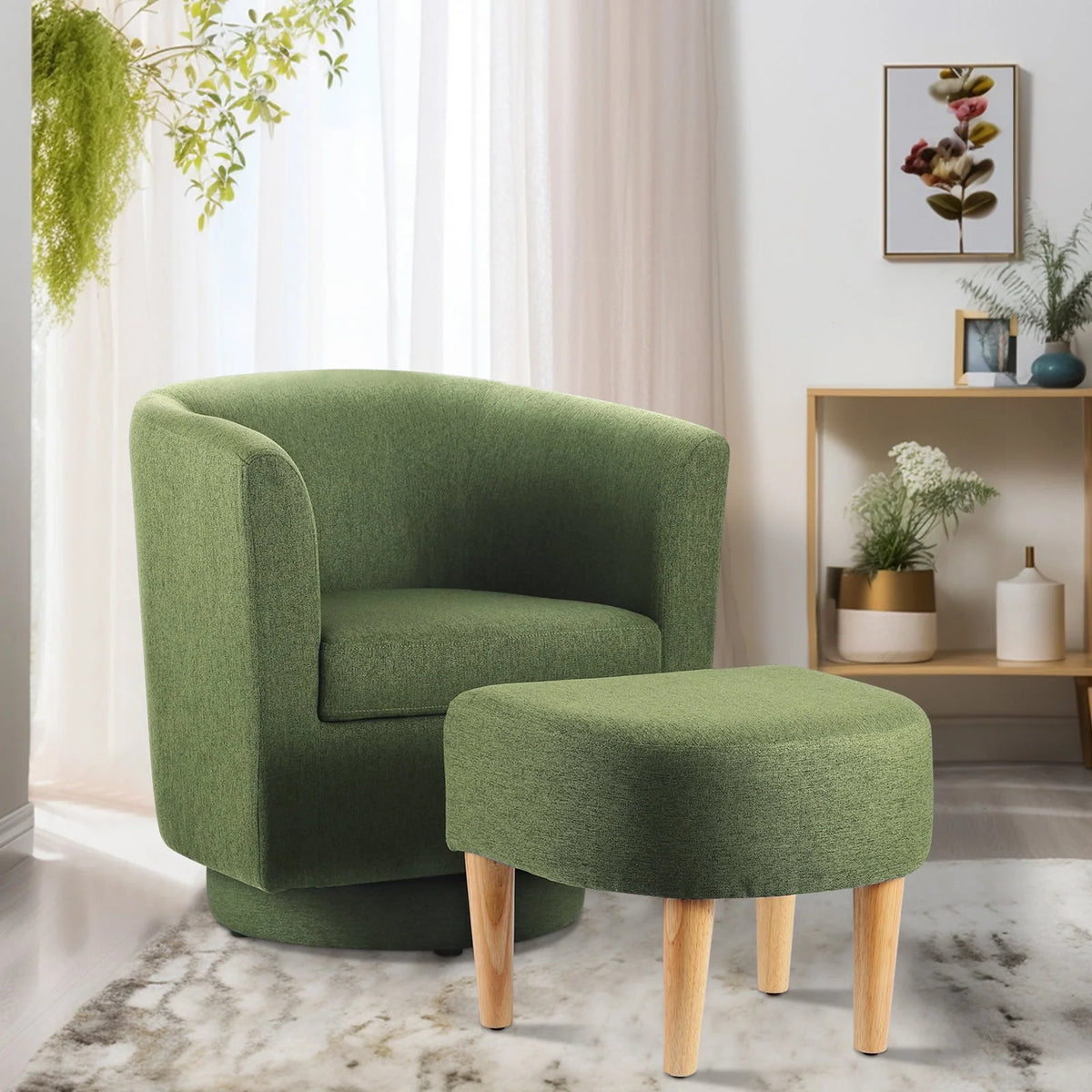Dazone Swivel Armchair & Ottoman Set, Modern Accent Upholstered Single Sofa Chair With Footstool, 360°Rotating Armchair and Footrest Set, Club Tub Chair for Living Room Bedroom Reading Room,Gray
