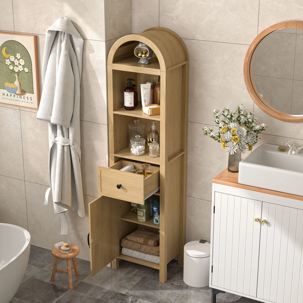 Fiogmub Tall Bathroom Storage Cabinets with Doors and Shelves, Narrow Tall Linen Cabinet with Drawer