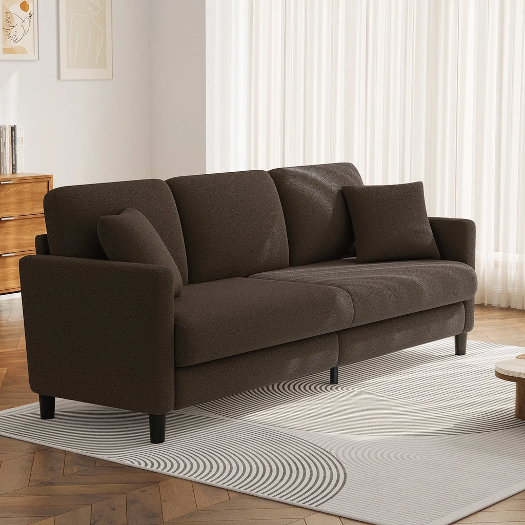 83" Comfortable Upholstered Sofa, 3 Seater Couch for Living Room, Neche Big Loveseat with Extra Deep Seats , 2 Pillows, Beige White