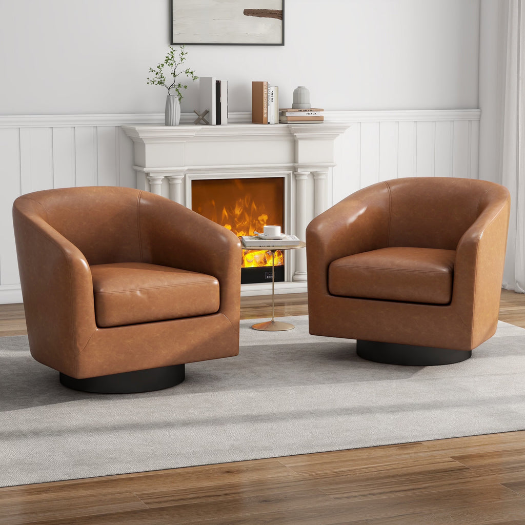 DREAMSIDEA Swivel Barrel Accent Chair for Living Room, Modern Upholstered Round Club Armchair-Cream