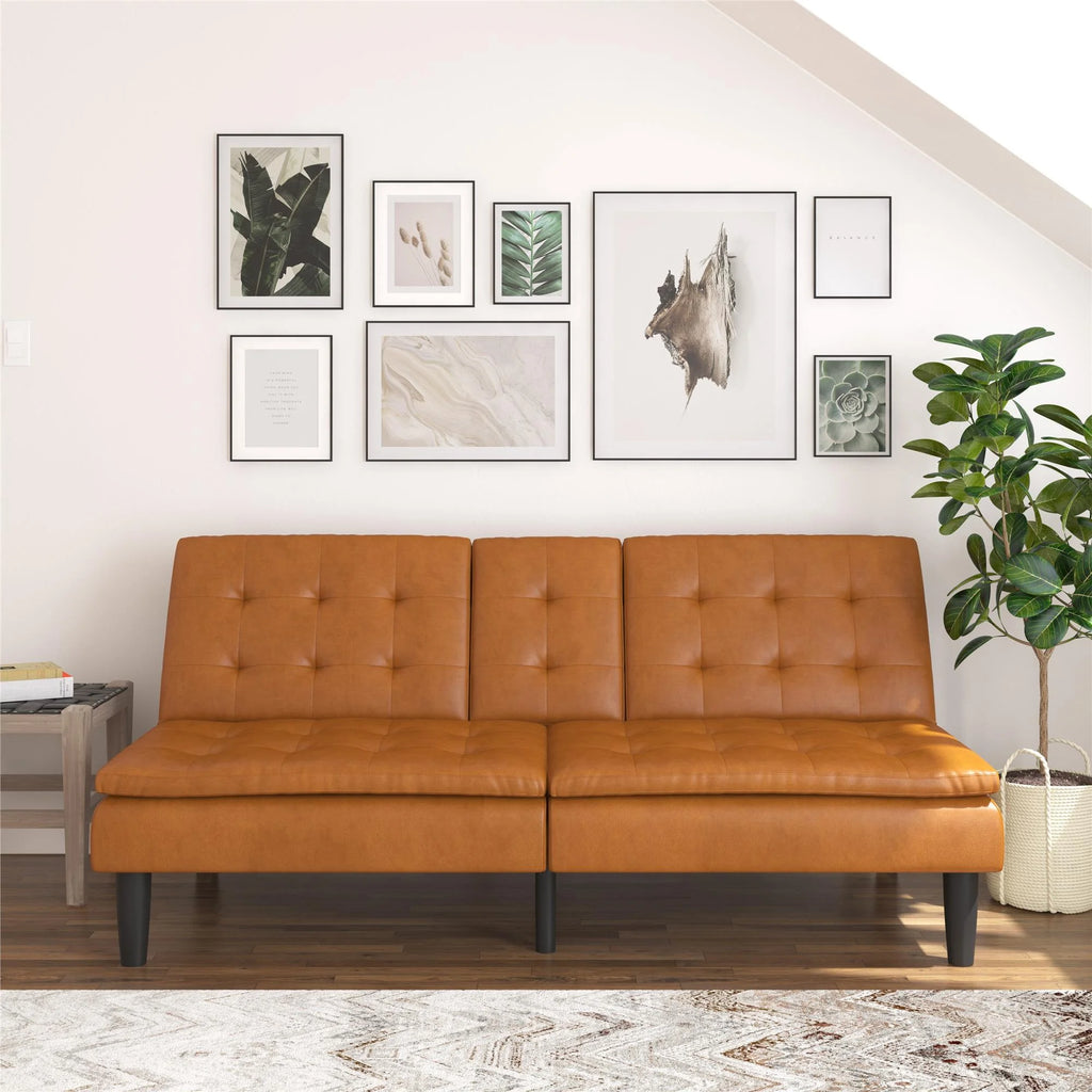 Mainstays Memory Foam 71.5" Futon with Cupholder and USB, Black Faux Leather