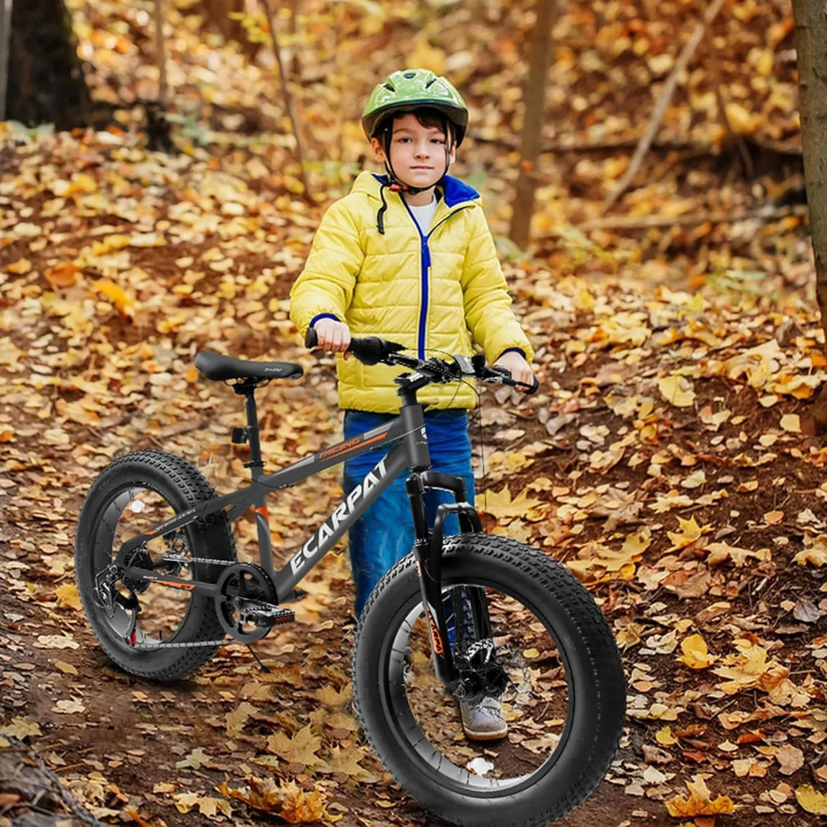 20 Inch Mountain Bike for 7-15 Years Old, 7 Speed Kids Bike with High Carbon Steel Frame, Fat Tire and Dual Disc Brake, Front Suspension Mountain Bicycle Gift for Boys Girls, Grey-Orange