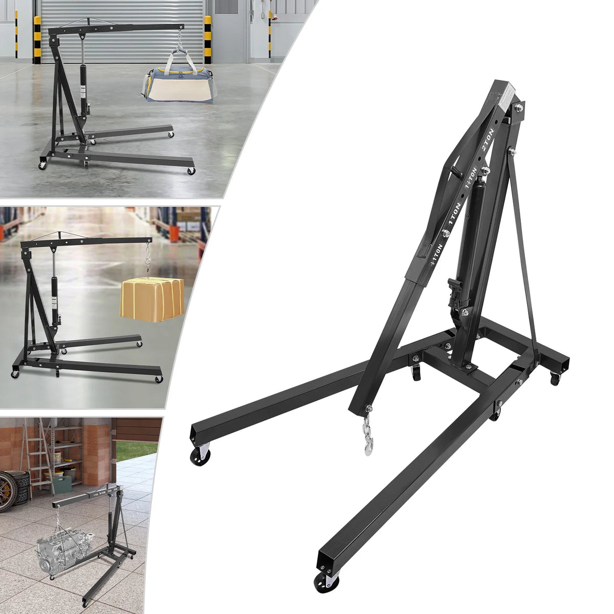 Folding Hydraulic Crane with Wheels for Workshops, Warehouses, Wharves to Move Gas Engines and Some Smaller Diesel Engines
