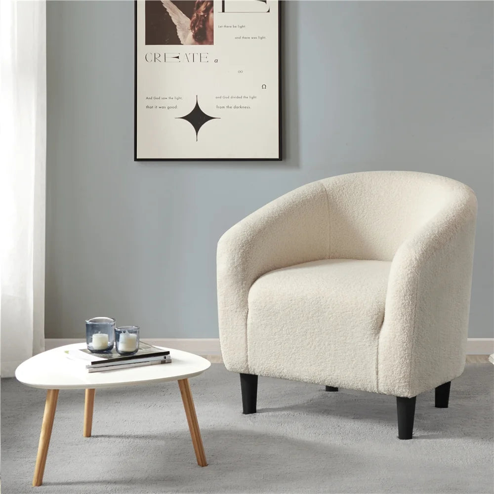Topeakmart 2pcs Boucle Club Accent Chair for Livingroom, Ivory