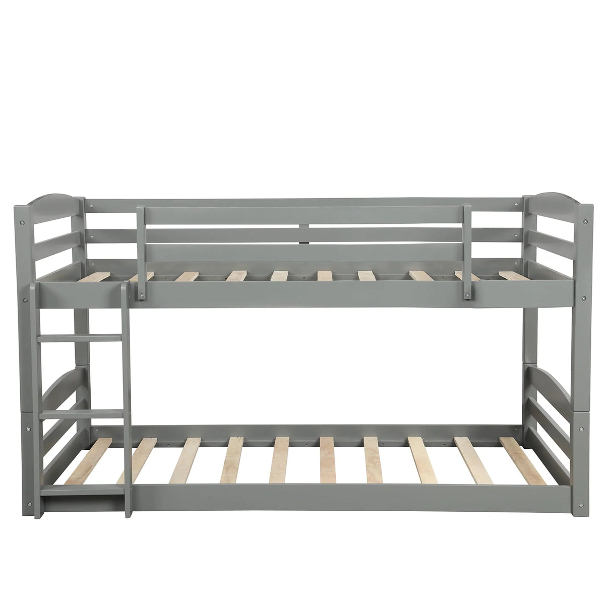 Merax Twin Over Twin Floor Bunk Beds with Ladder and Guardrail, Gray