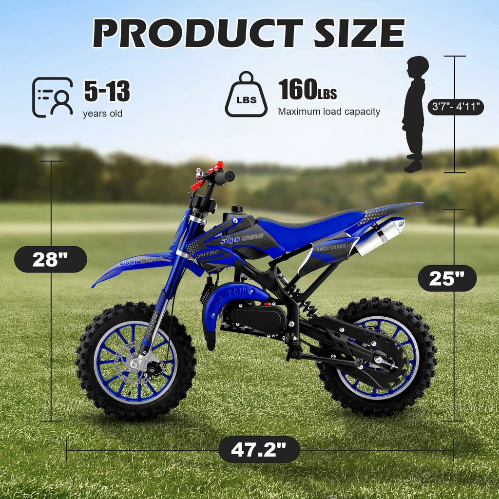 Gpower Gasoline 49cc Dirt Bike for Kids 6-15,2-Stroke Gas Power Mini Dirt Bike,1-Seater,Blue