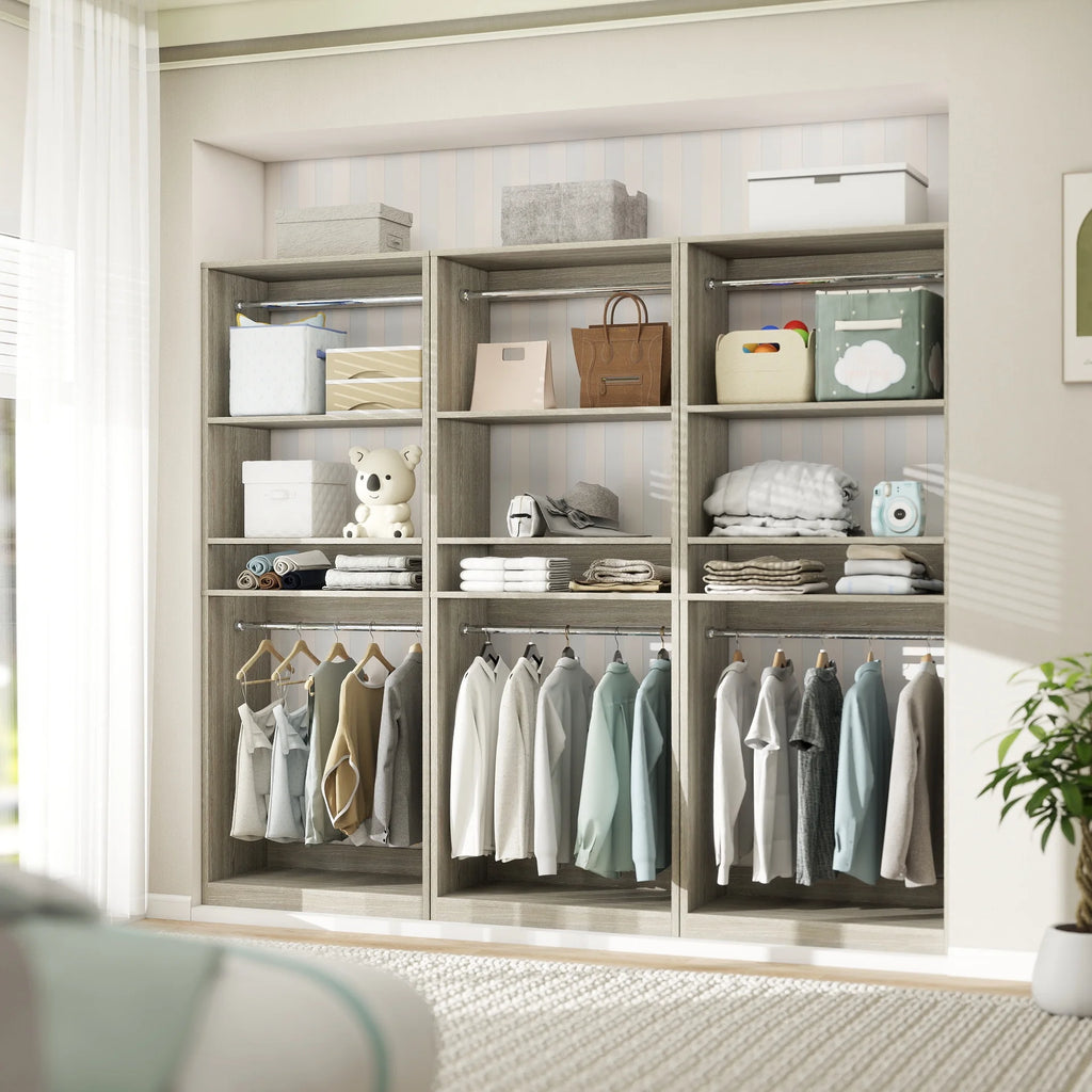 Homieasy 25�?Closet System, Freestanding Closet Organizer Wardrobe with Hanging Rods and Shelves, Adjustable Clothes Garment Rack, Sturdy Walk in Closet Tower, White
