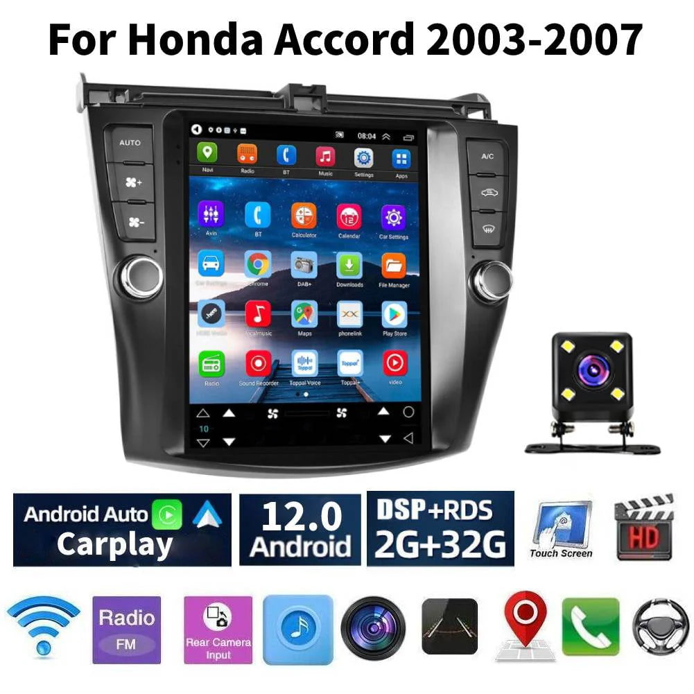 Car Radio Stereo for Honda Accord 2003-2007, 9.7" Touchscreen Android 12 Support Carplay Android Auto/Navigation/Bluetooth/USB/Video/Steering Wheel Control/Rear Camera/ 2+32G,Black