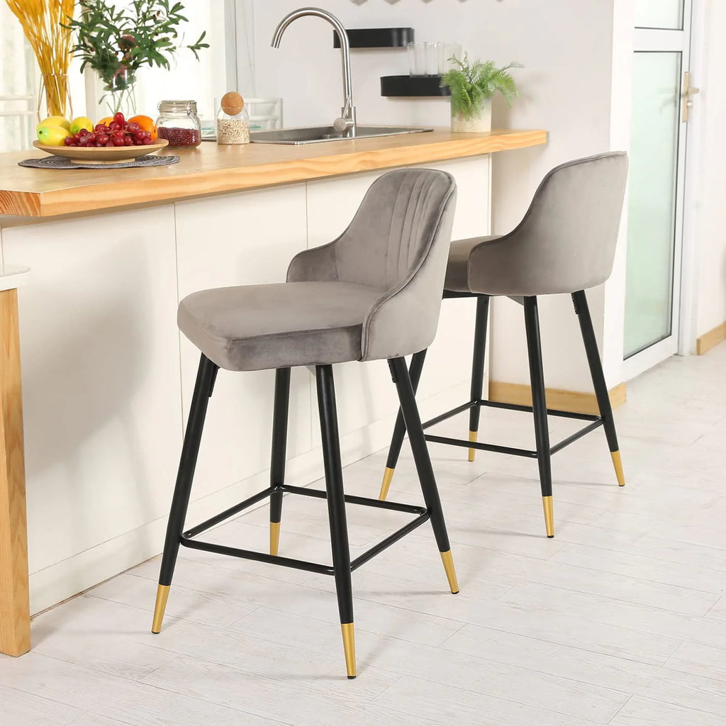EiweLive 25'' Swivel Bar Stools with Back Set of 4, Gray Velvet Counter Height Stools for Kitchen Island, Pub