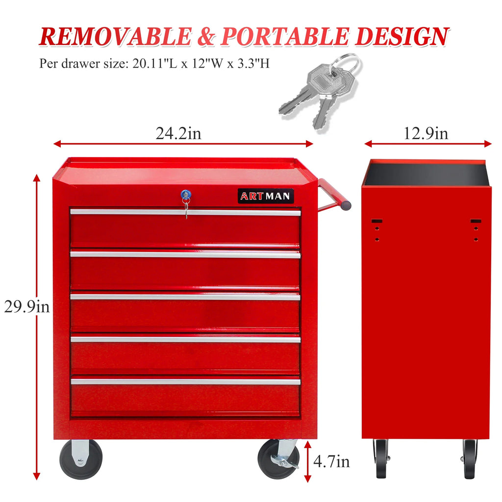 Seizeen Rolling Tool Chest on Wheels, Metal Tool Cart Toolbox Storage Cabinet Organizer W/ 7 Drawers, Red