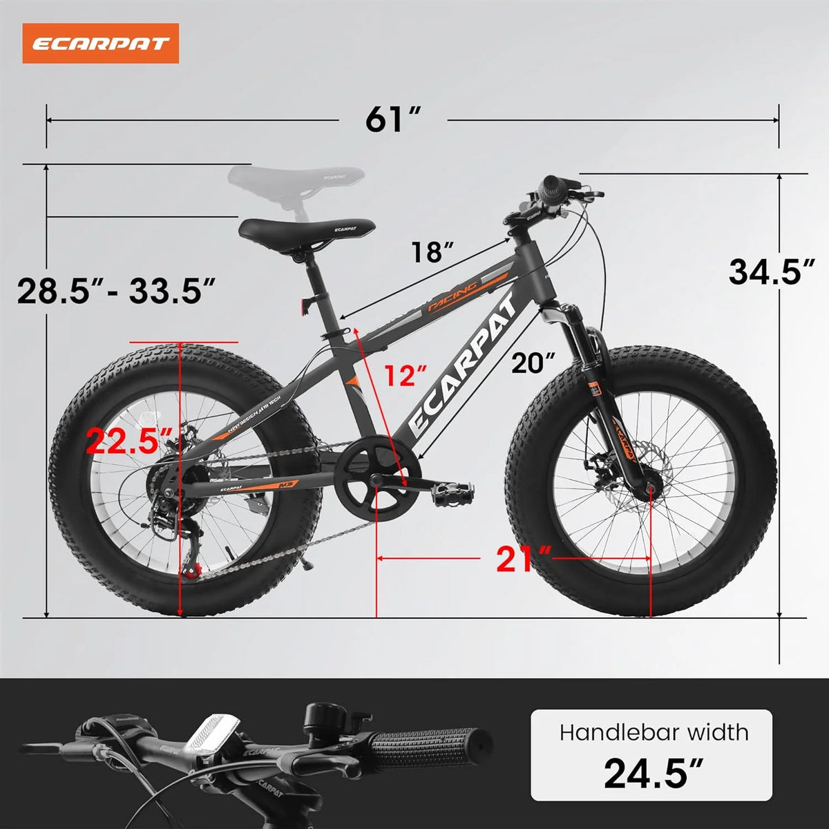 20 Inch Mountain Bike for 7-15 Years Old, 7 Speed Kids Bike with High Carbon Steel Frame, Fat Tire and Dual Disc Brake, Front Suspension Mountain Bicycle Gift for Boys Girls, Grey-Orange