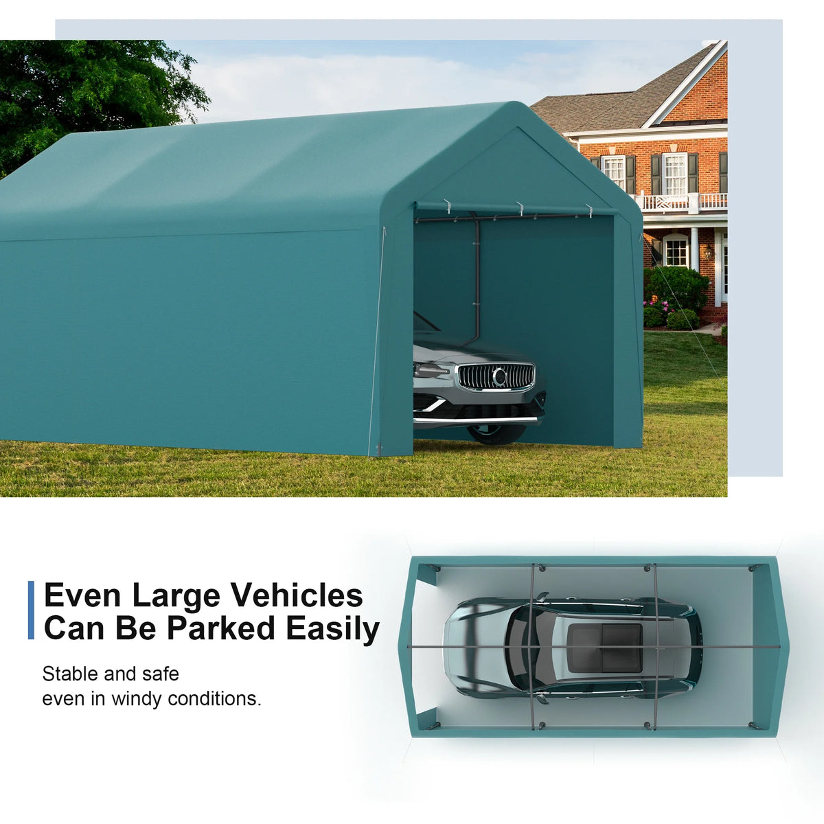 GOJOOASIS Carport, 10 x 20 Heavy Duty Carport Canopy with Removable Sidewall, Water-Resistant Portable PE Garage with All-Season Tarp Beige