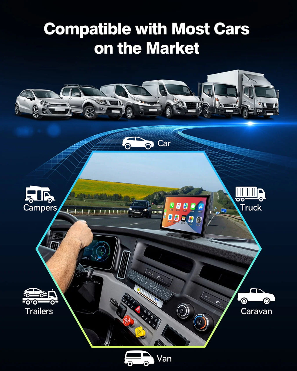 Lamtto 9" inch Touchscreen Wireless Car Stereo, Portable Apple Carplay Car Radio Receiver GPS