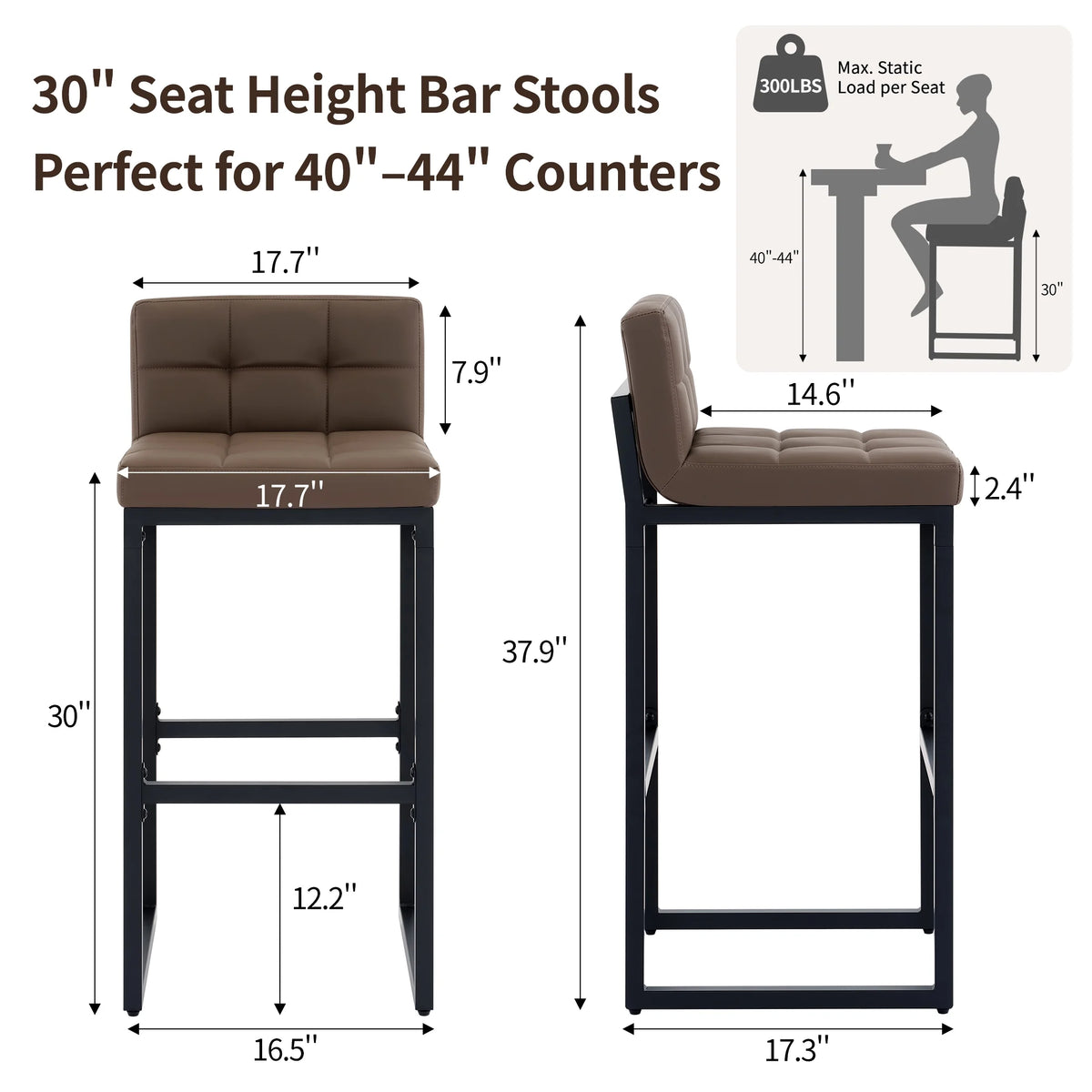 FIRAVOE Bar Stools Set of 3, Counter Height Bar Stools (Low Back)(Thickened Frame) 26" PU Leather Barstools Bar Chairs for Kitchen Island, Black