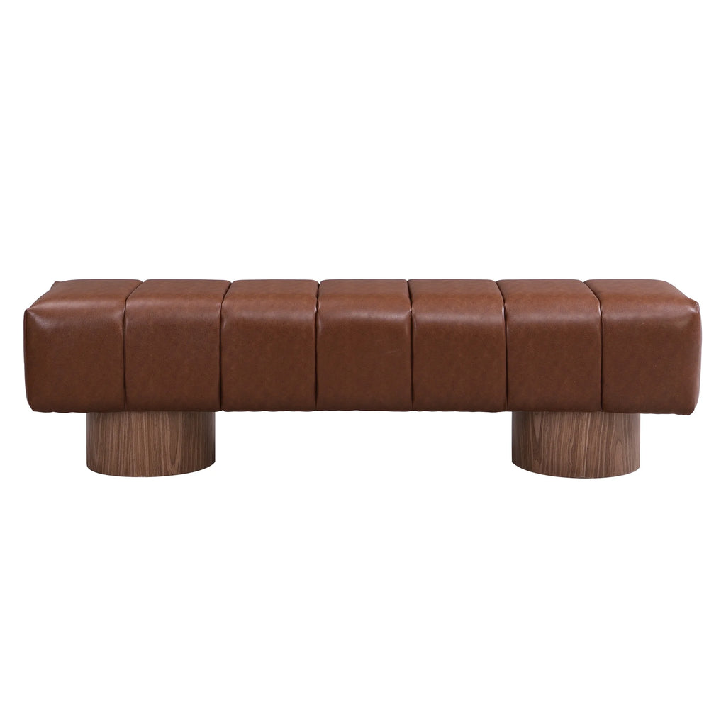 Christopher Knight Home Modern Mid-Century 64" Velvet Tufted Ottoman Bench, Faux Wood Legs, Light Gray