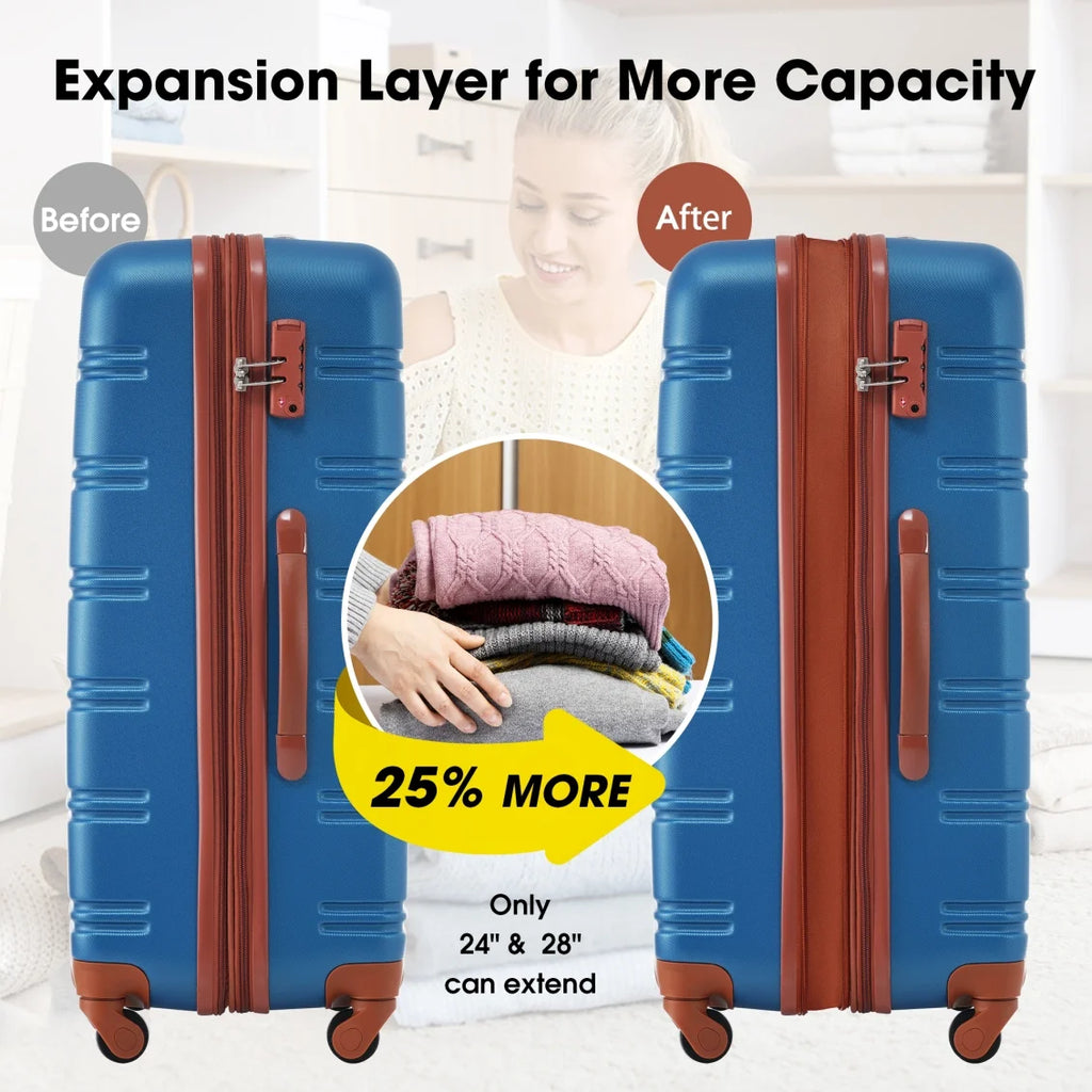 3 Piece ABS Luggage Set, Luggage with Spinner Wheel & TSA  20/24/28 inch, Purple
