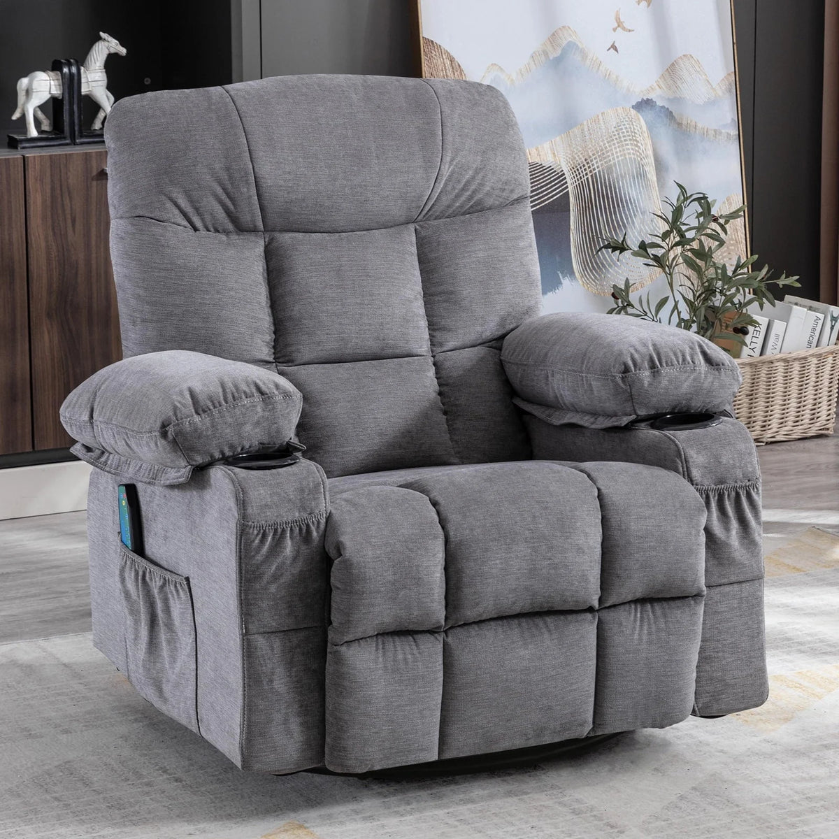 JONPONY Massage Rocker Recliner Chair, Stainless steel, Grey
