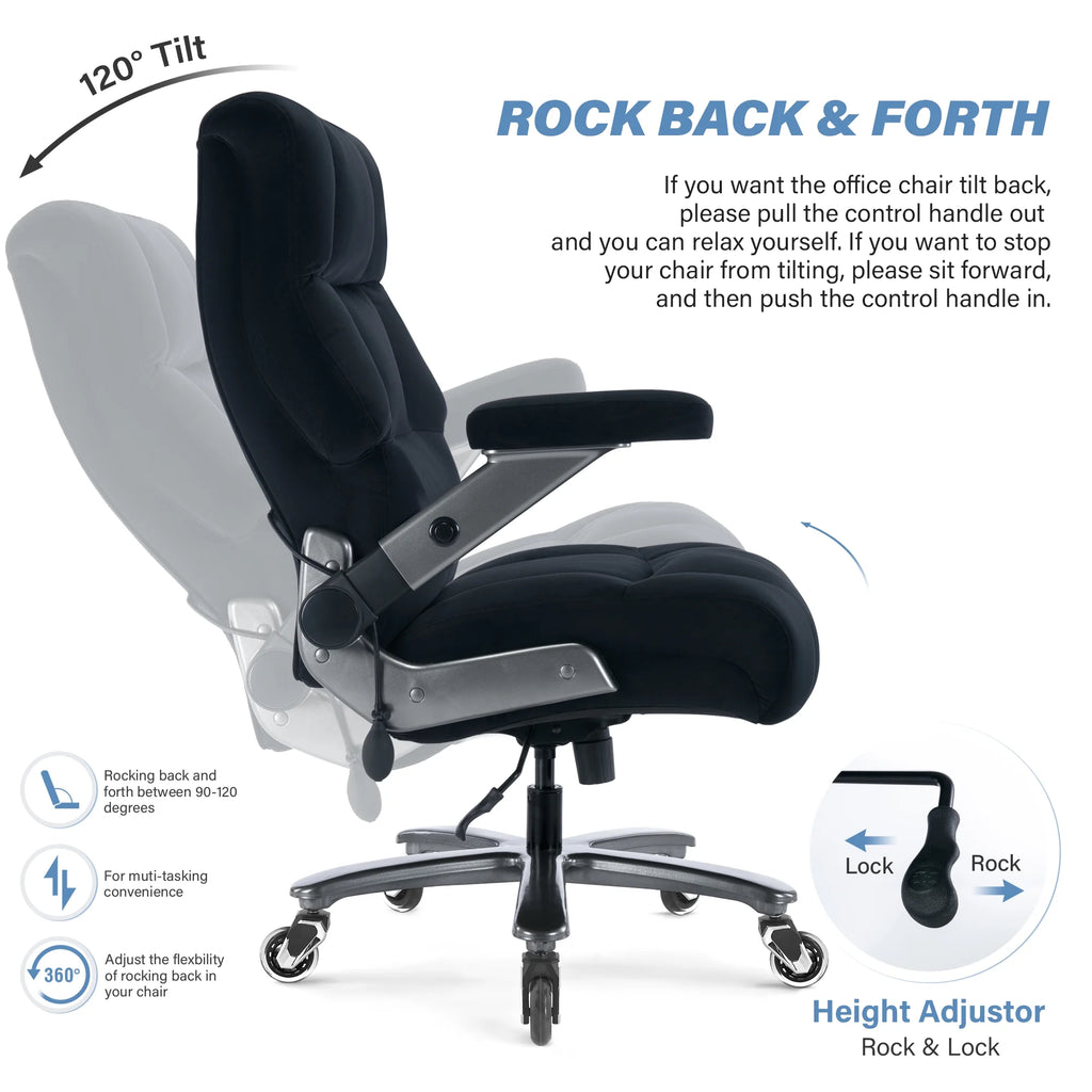 Big and Tall 700lbs Office Chair, Ultra-Soft Fabric Executive Desk Chair, Ergonomic Computer Chair with 3D Flip Up Arms, Adjustable Lumbar Support, Heavy Duty Metal Base and Quiet Rubber Wheel, Black