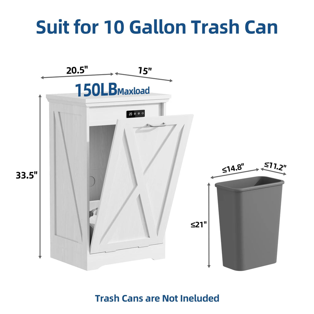 Tolead Double Tilt Out Trash Cabinet, Wooden Free Standing Laundry Sorter Cabinet, with Hideaway Drawer, White