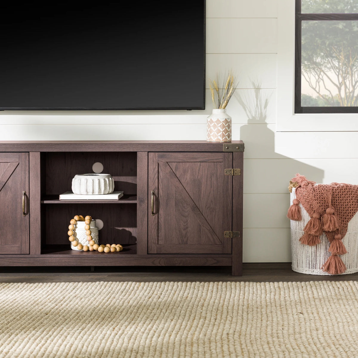 Walker Edison Modern Farmhouse Barn Door TV Stand for TVs up to 65", Grey Wash