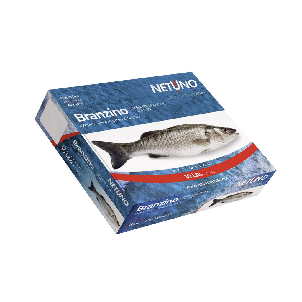 Whole Head On, Cleaned Branzino Fish (12-18 Oz. Per Fish), Min 7 Count, 10 Lbs. Total